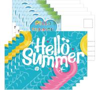50 Pack Hello Summer Postcards Swimming Pool Summer Notes Cards 4 x 6 Inch Beach Watermelon Ice Cream Pineapple Gifts Post Cards for Hawaii Tropical Party Decoration (color2)