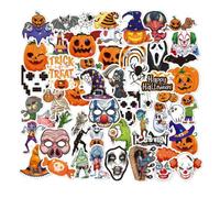 50 Pack Holographic Halloween Stickers for Decorations and DIY, PVC Waterproof Decals for Laptop Water Bottle Notebook Scrapbook Party Supplies, Spooky Pumpkin Ghost Witch Designs