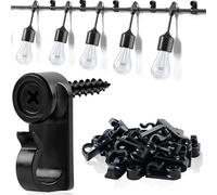 50 Pack Hooks for Outdoor String Lights, Christmas Light Clips bulk with Screw, Weatherproof Light Hanger Hooks for Hanging Christmas Lights,Wall Cable,Fairy Lights on Fence Patio Gutter (Black)