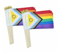 50 Pack Intersex Progress Gay Pride Stick Flag Small Mini Rainbow Hand Held LGBTQ Flags,5x8 Inch