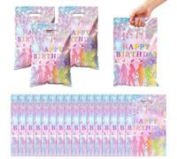 50 Pack Korean Pop Idol Group Party Gift Bags with Handles, Glitter Drip Rainbow Gradient Pop Star Candy Goodie Bags for Birthday Party Decorations Supplies