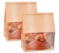 50 Pack Kraft Paper Bread Bags for Homemade Bread, Large Sourdough Bakery Bag with Clear Window, Loaf Bag with Tin Tie Tab Lock for Cookies, Cakes, Snacks, and Sandwiches,11” × 4.3” × 8.7”, Brown