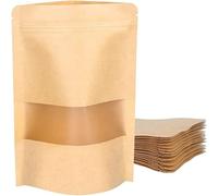 50 Pack Kraft Paper Stand-Up Pouches-Resealable Zip Lock Food Storage Bags with Clear Window - Ideal for Coffee, Snacks, Tea, Cookies (Eco-Friendly Kraft Packaging) (4.7×7.9"(12X20CM))