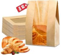 50 Pack Kraft Sourdough Bread Bagss(31cmx21cmx9cm),Large Paper Bakery Bags with Clear Window for Homemade Bread, Baked Food Packaging Storage,Bread Bag(Brown)