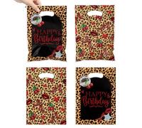 50 Pack Leopard Print Birthday Gift Bags with Handles, 18x25cm Pearlescent Plastic Goody Bags for Women Girls, Cheetah Party Favour Bags with Happy Birthday Design for Adults Birthday Party Supplies
