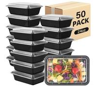 [50 Pack] Meal Prep Containers, Reusable Stackable Food Storage Containers with Lids, Microwave, Freezer & Dishwasher Safe, Small Capacity 24 oz Takeaway Lunch Box, Portion Control & Batch Cooking