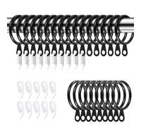 50 Pack Metal Curtain Rings And Hooks, 30mm Internal Diameter Eyelets for Curtain Poles And Rods With 50 White Plastic Hooks, Hoops, For Drapery, Rods and Shower Hanging, Black