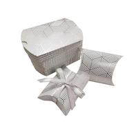 50 Pack Mini Pillow Gift Boxes with Ribbon Paper Favor Boxes for Wedding, Jewellery, Chocolates, Soap & Party Favours - Small Gift Packaging Box (Silver Stripes)