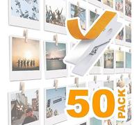50 Pack Mini Self Adhesive Clips for Pictures - White Wood Clip Photo Holders for Wall, Poster Hanger, Photo Cards Hanging Display Board & Picture Boards, Artwork Photos Holders Card Room Decor