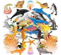 50 Pack Mini Vinyl Plastic Ocean Sea Animal Figures Toy Set, Realistic Under The Sea Life Figure Bathroom Gift for Child Educational Kids Party