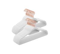SONGMICS Velvet Hangers, Set of 50 Coat Hangers for Clothes, Non-Slip, with Tie Bar and 360?Swivel Hook, Space-Saving, 0.6 cm Thick, 43.5 cm Long, for Trousers, Rose Gold and White CRF021W02