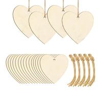 50 Pack of Wooden Love Hearts - 7.6x7.6 cm Unfinished Wooden Shaped Heart Set with Holes - Decorations for Weddings, Parties, Anniversaries, Personalised Gifts, Arts and Crafts