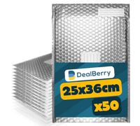 50 Pack Padded Bubble Envelopes - Bubble Wrap Envelope - Poly Bags for Shipping Packaging Mailing - Self Seal - Address & Return Box - Silver, 25x36cm