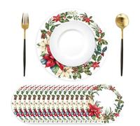 50 Pack Paper Placemats - Disposable Christmas Flowers Placemats - 13 Inch Merry Xmas Floral Place Mats - Decorative Round Table Mats for Dinner Table - Xmas Winter Holiday Party Tableware Decor