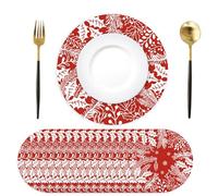 50 Pack Paper Placemats Disposable Christmas Flowers Placemats 13 Inch Red Xmas Floral Place Mats Decorative Round Table Mats for Dinner Table Mats for Xmas Winter Holiday Party Tableware Decor