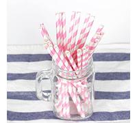 50 Pack Paper Straws, Pink Striped Party Drinking Straws for Birthday, Wedding, Baby Shower, Disposable Paper Straw for Cocktail Bubble Tea Celebrations Tableware Supplies
