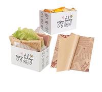 50 Pack Paper Take Out Containers,Mini Burger Boxes,Sandwich Take Out Boxes with 50 Sheets of Oil Paper for Restaurant, Picnic and Party Food Containers (C)