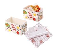 50 Pack Paper Take Out Containers,Mini Burger Boxes,Sandwich Take Out Boxes with 50 Sheets of Oil Paper for Restaurant, Picnic and Party Food Containers (A)