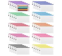 50 Pack Pencil Pouch Bulk, 9.5'' x 4.5'' Small Clear Mesh Zipper Pencil Case Pouches Waterproof Pencil Holder Bags for Classroom Office File Travel Bill Stationery, 10 Colors