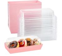 50 Pack Pink Charcuterie Boxes with Clear Secure Lids, 7.5 inches Disposable Pink To-Go Bakery Boxes Pink Long Dessert Containers for Chocolate, Cupcakes, Cookies, Hot Cocoa Bombs