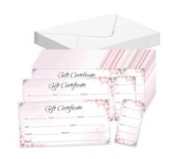 50 Pack Pink Gift Certificates with Envelopes 2.36x5.9 Inch- Blank Gift Cards with Name and Address Voucher Certificates for Personal or Small Business