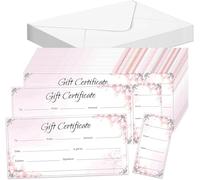50 Pack Pink Gift Certificates with Envelopes 2.36x5.9 Inch- Blank Gift Cards with Name and Address Voucher Certificates for Personal or Small Business