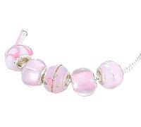 50 Pack Pink Murano Glass Charms - Pandora Compatible Lampwork Beads with Sterling Silver Core - Rose Blossom Glitter Multicolour - Christmas Jewellery Gifts for Women Girls Mum