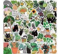 50 Pack Plant Cat Stickers Green Potted Water Bottle Notebook Phone Motorcycle Guitar Skateboard Vinyl Waterproof Stickers for Teen Adults