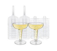 50 Pack Plastic Cups, 4 oz Disposable Stemmed Martini Glasses for Parties, Stackable Plastic Cocktail Glasses