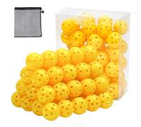 50 Pack Plastic Golf Balls Practice Limited Flight Golf Training Ball Hollow Swing Practice Indoor Balls with Mesh Drawstring Bag for Backyard Driving Range or Outdoor (Yellow)