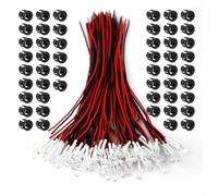 50-Pack Pre-Wired 5mm White/Red/Yellow/Blue/Green LED Diodes for Automotive, Motorcycle & DIY Model Kits - 3-24V DC, 20mA, 0.2W, 45° Beam Angle(White)