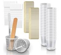 50 Pack - RE-GEN 60ml/2oz Clear RE-USABLE Plastic Graduated Measuring Cup Mixing Transfer Kit + 50 Wood Spatulas + 50 Transfer Pipettes | Ideal for transferring and Mixing Paint, Oils, Liquids, Fluids
