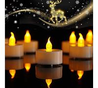 50 Pack Realistic and Bright Flickering Battery Operated Flameless LED Tea Lights Candles, tealights Electric Fake Candles for Halloween Christmas Weddings Festivals Decoration in Warm Yellow