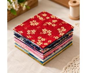 50-Pack Red Cherry Blossom Fabric Squares,Assorted Precut Cotton Fabric Bundles,Japanese Floral Pattern Craft Fabric for Sewing,Patchwork,Quilting & DIY Crafts,3.94 * 3.94Inches
