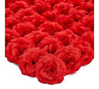 50 Pack Red Roses Artificial Flowers Bulk, 7.6 cm Stemless Fake Silk Roses for Decorations, Wedding, Faux Bouquets