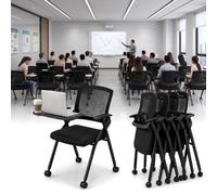50 Pack Rolling Office Chairs with Wheels, Modern Mesh Back Folding Conference Chairs with Writing Tablet & Cup Holder, Nesting Classroom & Seminar Chairs for Training