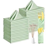 50 Pack Sage Green Satin Napkins 43 x 43 cm Silky Satin Cloth Napkins Bulk Smooth Fabric Table Dinner Napkins Washable Reusable for Home Restaurant Wedding Birthday Party Decoration