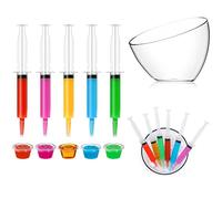 50 Pack Shot Set Include 24 Pcs 0.7 oz Shot Syringes 24 Pcs 2 oz Shot Cups with Lids and 2 Pcs 1 Liter Acrylic Bucket for Birthday Thanksgiving Halloween Christmas Bachelorette Theme Party
