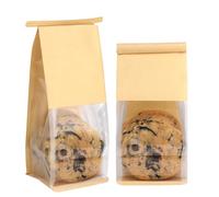 50 Pack Small Bakery Bags with Window,3.9x3.1x8.2 Inches Brown Kraft Paper Bakery Bags with Tin Tie Tab Lock Cookie Bread Bags for Sandwich Cookies Candy