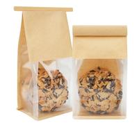 50 Pack Small Bakery Bags with Window, 3.9x3.1x8.2 Inches Tin Tie Tab Lock Cookie Packaging Bags Treat Bags for Homemade Granola, Popcorn, Candies, Goodies