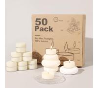 50 Pack Soy Wax Tealights, Unscented Tealight Candles in Clear Cup 4 Hours Burning Time Paraffin-Free for Weddings, Events, Home Decor,Emergency Use