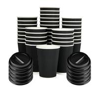 Zuvo [50 Pack Takeaway Coffee Cups with Lids | Disposable Insulated Triple Wall Ripple Kraft Paper Coffee Cups for Takeaway Coffee, Tea or hot Liquids | Pack of 50 (12 Oz.), Black