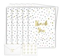 50-Pack Thank You Cards with Envelopes Colourful Spotty Gold-Foil Design Blank Inside for Personal Messages Suitable for Weddings Birthdays Holidays Teacher or Business Use
