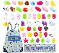 50 Pack Unique Mochi Squishy Toys: Individually Wrapped Party Bag Fillers for Kids (Girls & Boys) with Complimentary Backpack