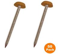 HomeSmart 50 Pack 30mm Oak/Tan UPVC Poly Top Pins Nails | UV Resistant Stainless Steel Plastic Headed Polypins for Durable and Weatherproof Fixing of Soffits, Fascias, and Roofline Trims