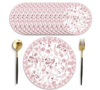 50 Pack Vintage Paper Placemats，13.7 Inch Pink Floral Disposable Round Place Mats，Decorative Chinoiserie Round Table Mats for Wedding Bride Anniversary Birthday Party Supplies Tea Party Decor