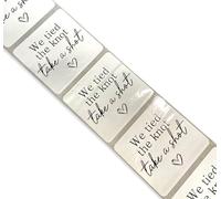 50 Pack Waterproof Square 'We Tied The Knot Take a Shot' Wedding Guest Favour Labels - Stickers for Miniature Bottles