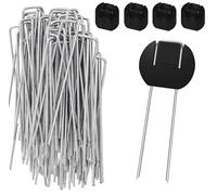 50 Pack Weed Membrane Pegs, Metal 6"/150mm Weed Control Pegs +50 Pack Buffer Washer Heavy Duty Ground Pegs Fabric Garden Pegs Staples Artificial Grass Pins for Membrane