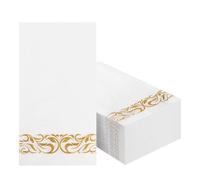50 Pack White Gold Napkins Disposable,3-Ply Dinner Paper Napkins,Super Soft Table Serviettes for Entertaining Guests, Kitchen, Dinner, Party, Wedding or Event,40x33cm