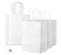 50 Pack White Paper with Handles - 15 x 21 x 8 cm Party Gift Bags for Birthdays, Weddings, Baby Showers, Hen Nights & More - Perfect for Kids and Adult Party Favors, Treats & Small Gifts!